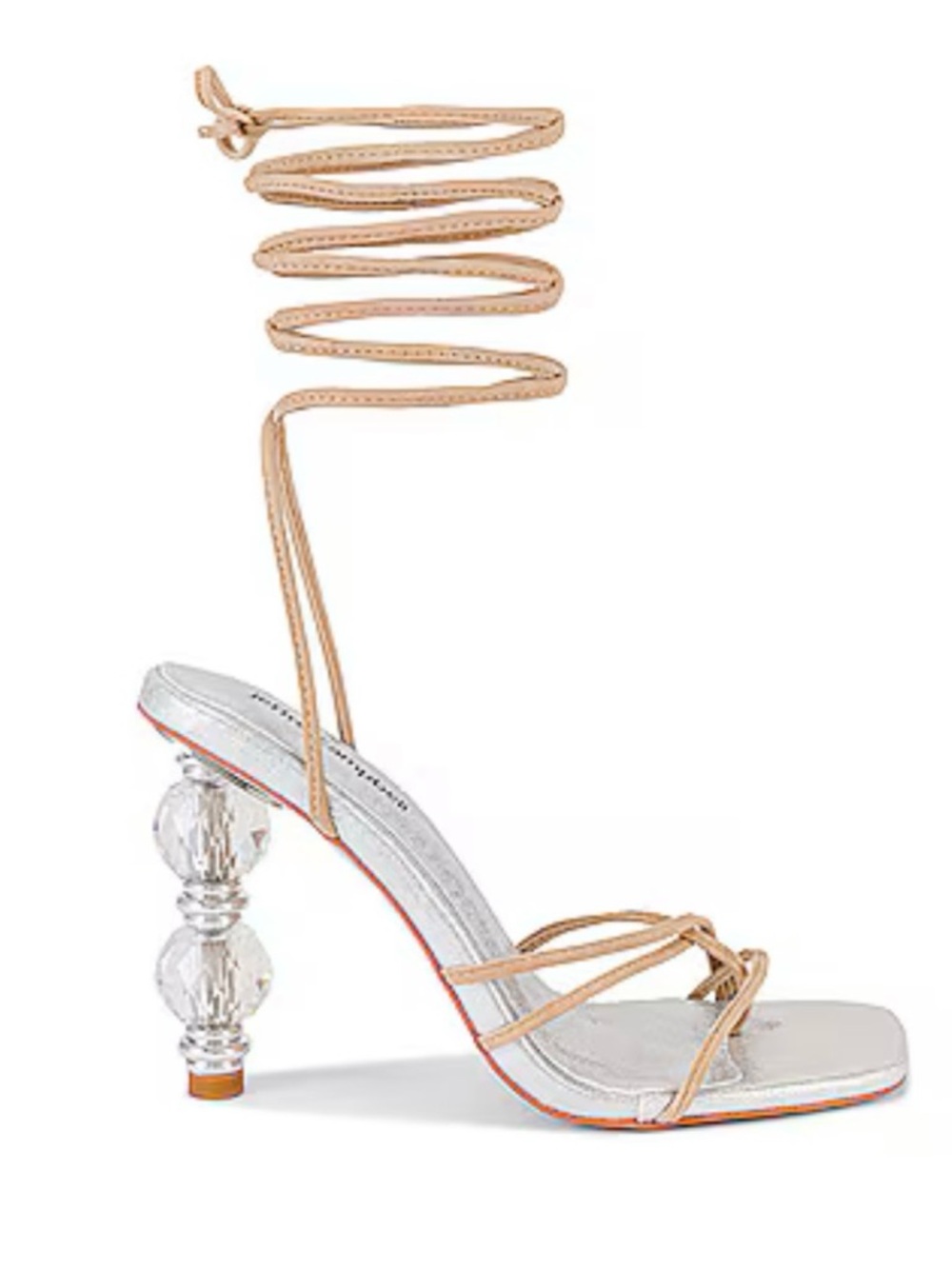 Jeffrey Campbell Bijouxx Strappy Metallic Silver Sandal with Nude Suede Straps